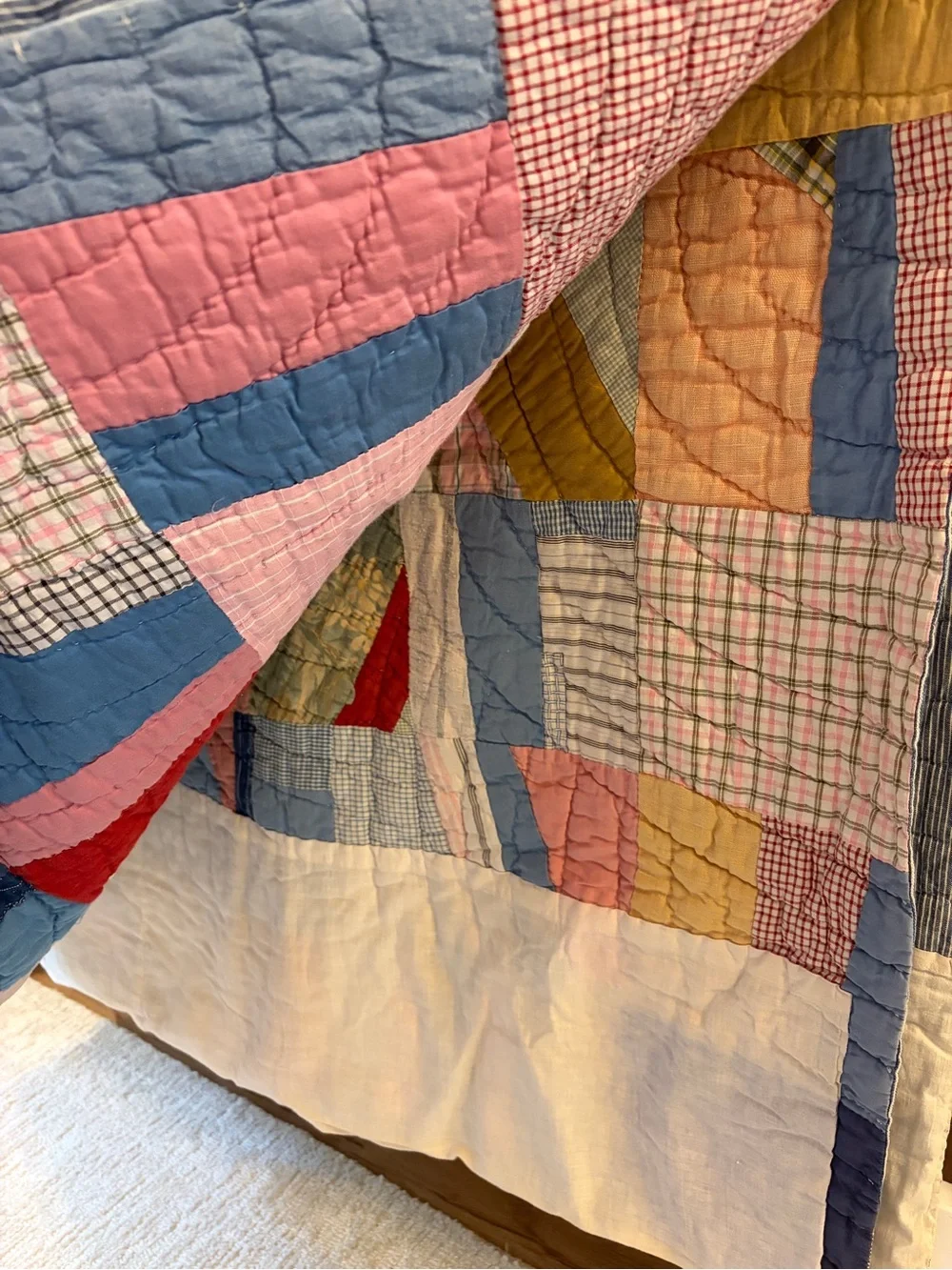 1930s-1940s Vintage Handmade Patchwork Multicolor Quilt 70x88 - Farmhouse